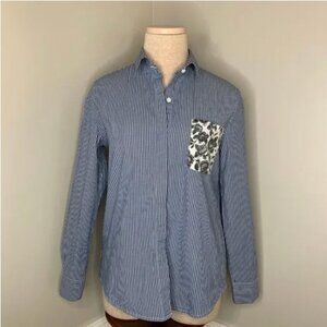 Thakoon Striped Button-Up Top with Floral Pocket Size Medium